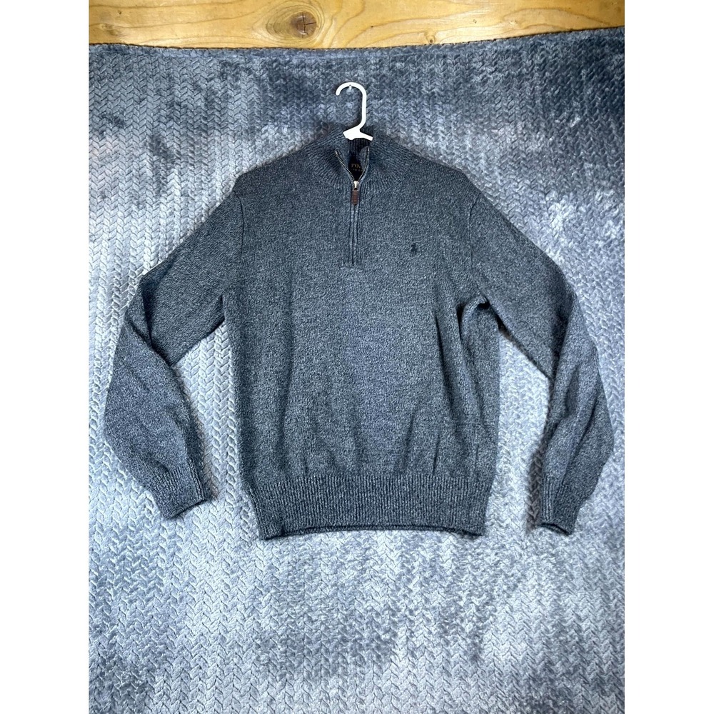 Polo Ralph Lauren Sweater Mens Medium Heather Gray Tight Knit Cotton Pony Logo